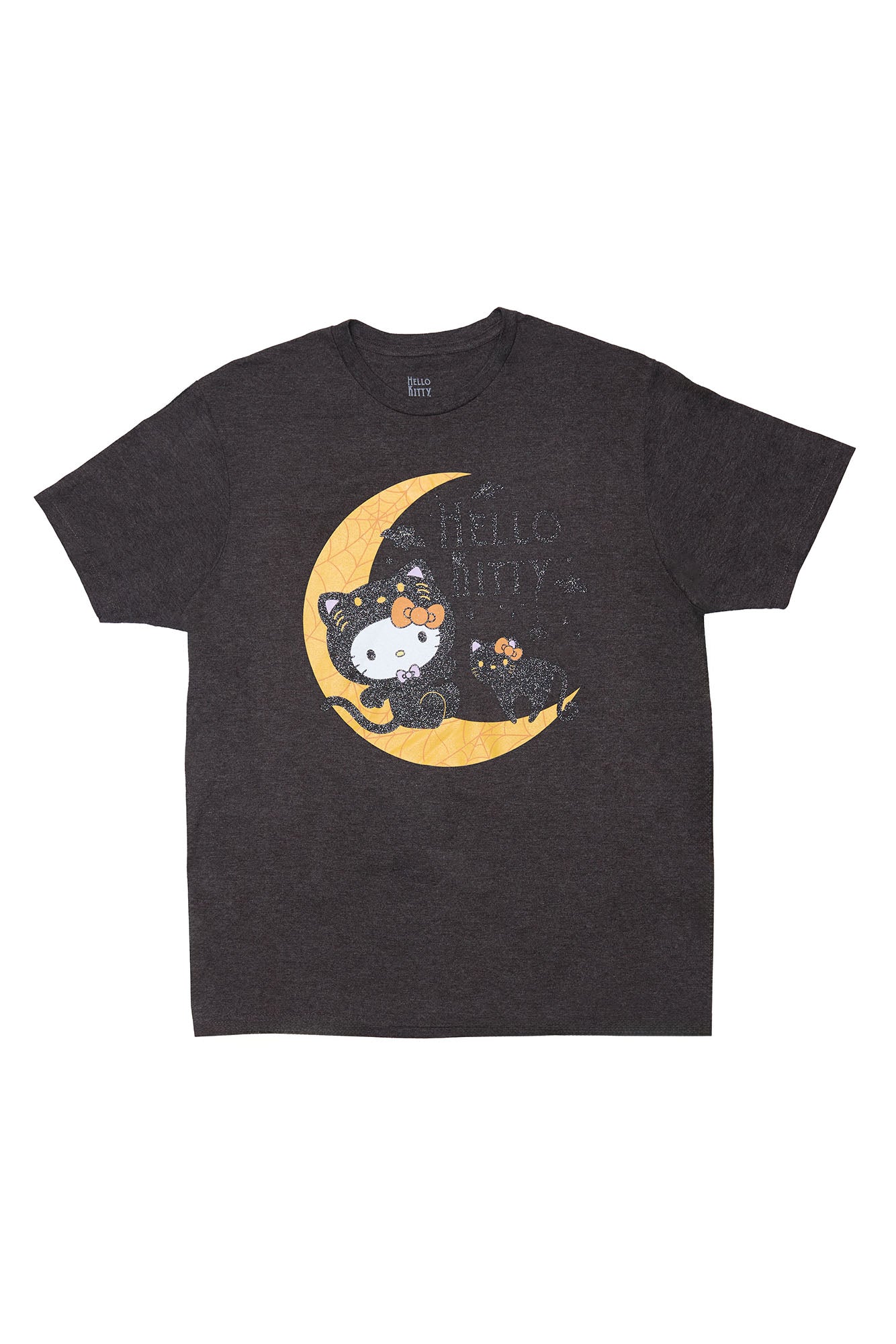 Hello Kitty Cat And Crescent Moon Glitter Graphic Relaxed Tee